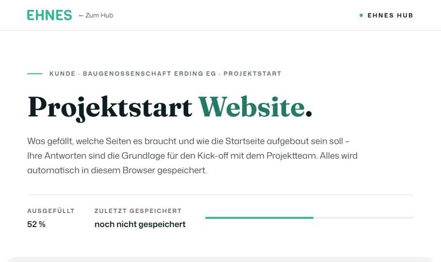 Vorschau Fragebogen Projektstart Website