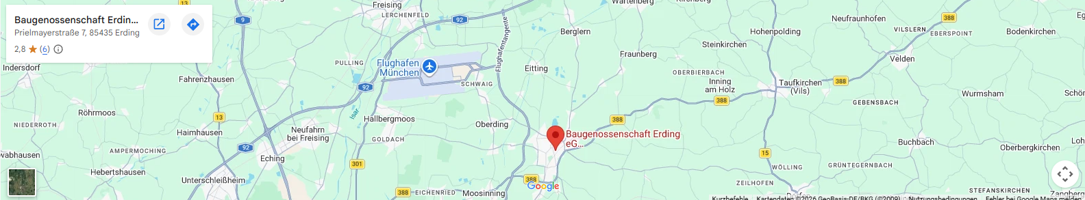 Kartenausschnitt mit dem Standort Prielmayerstraße 7 in Erding